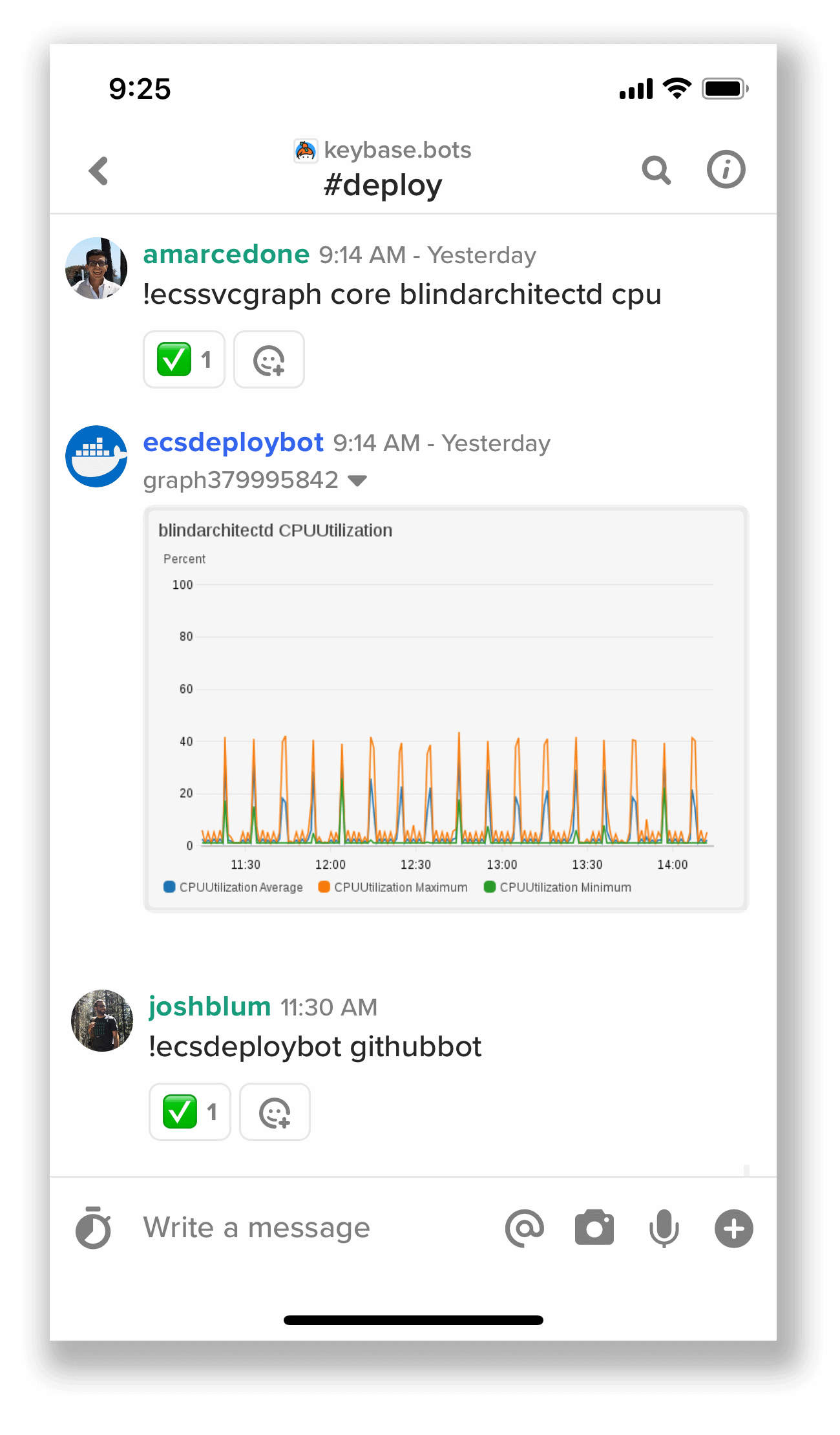 Users deploying servers with @ecsdeploybot in Keybase chat