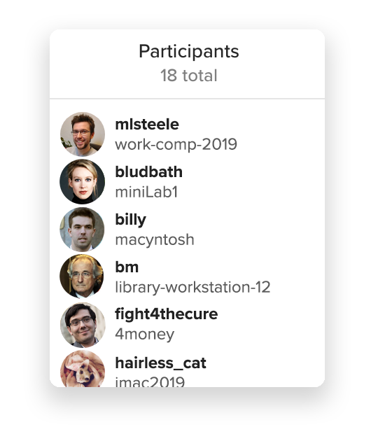 A screenshot of the list of participants of a Keybase chat coinflip